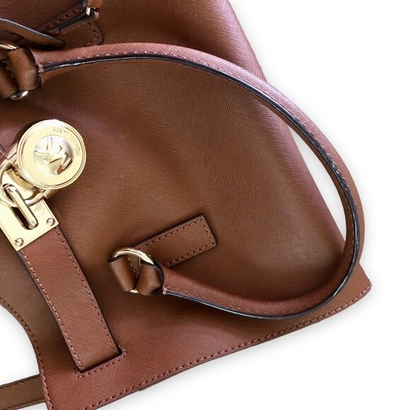 Michael Michael Kors Hamilton Saffiano Leather Medium Satchel Light Brown - Picture 12 of 14